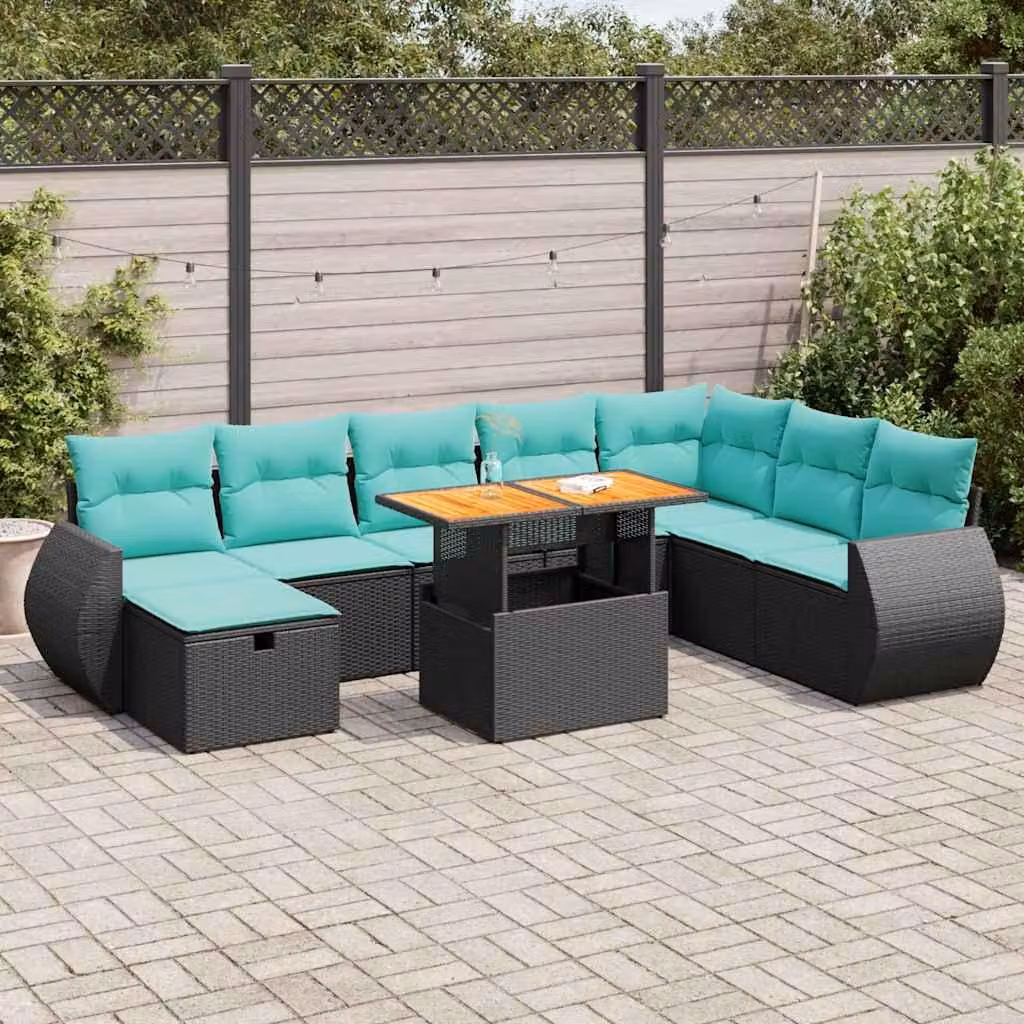 Maison Exclusive - Set da giardino 9 pezzi con cuscini Marrone Polyrattan Acacia