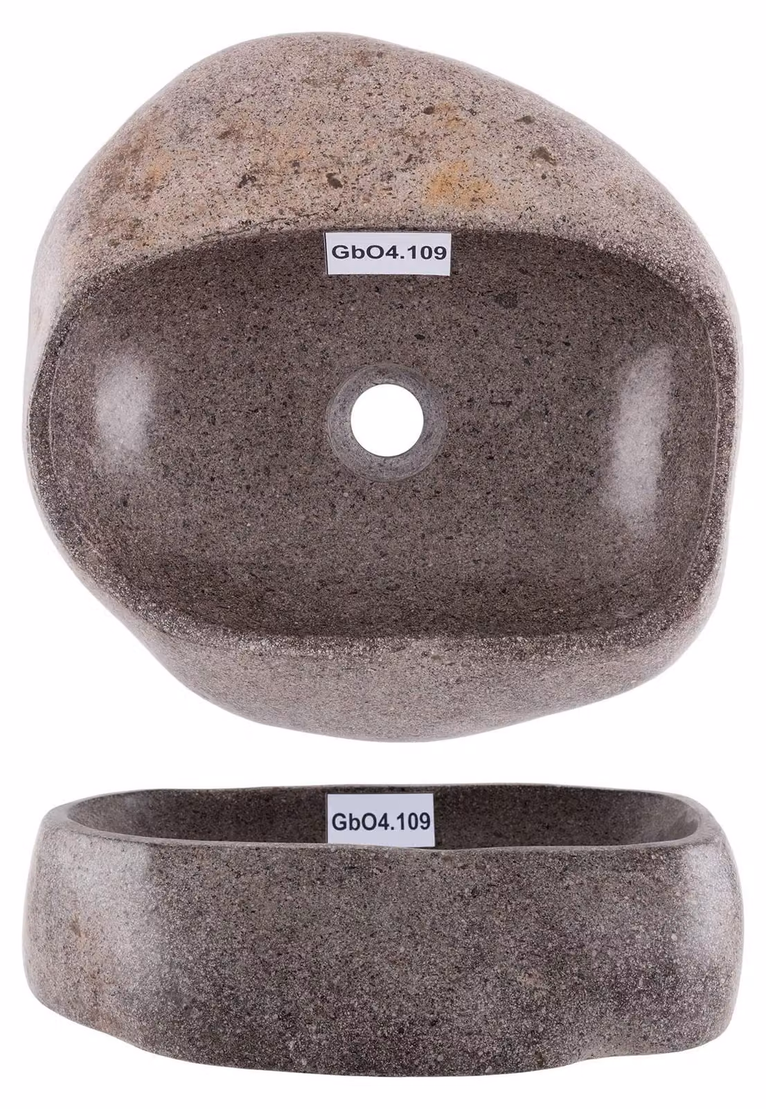 Lavabo in pietra naturale - 40 cm - Grigio - Lavello artigianale unico