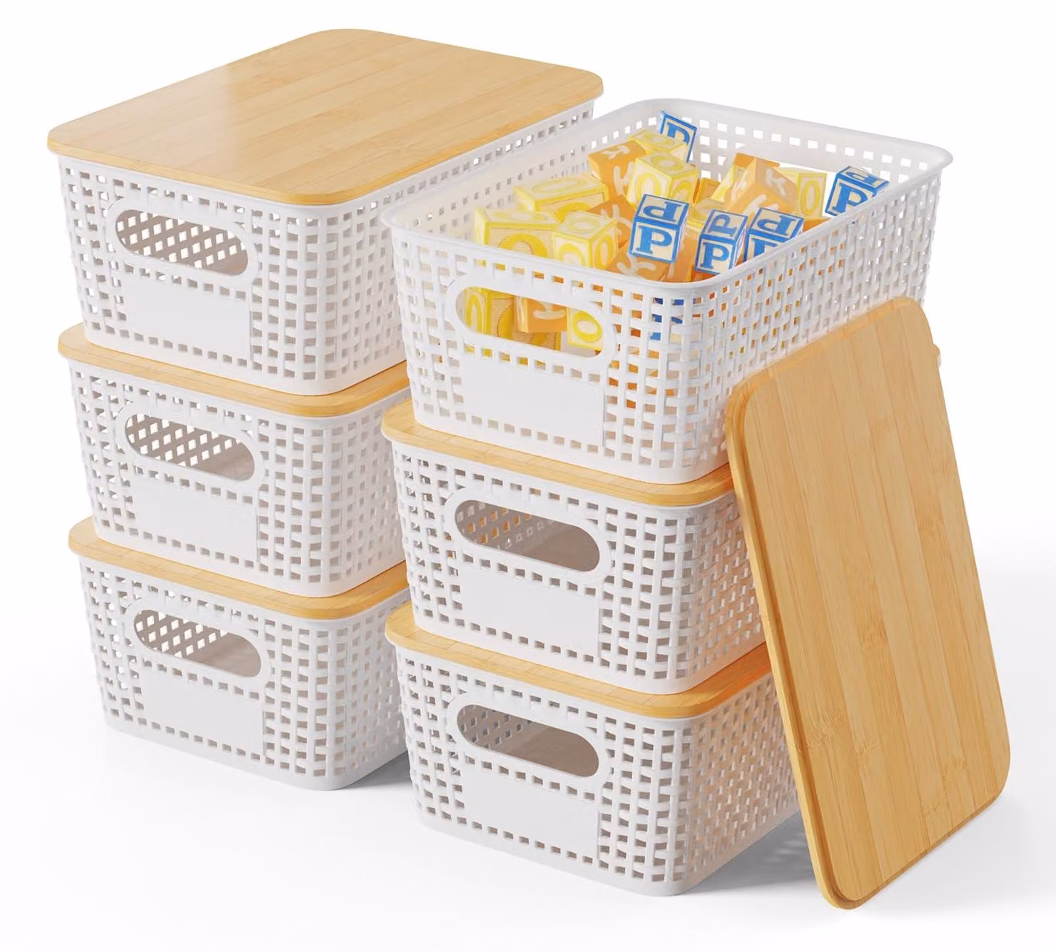 Omgoods - Set di 6 contenitori per la conservazione con coperchio in bambù (5 litri)