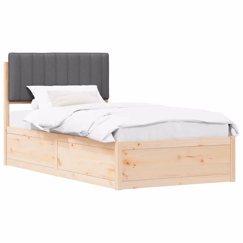 Letto moderno vidaXL con testiera rivestita in tessuto grigio e struttura in legno di pino L/P/H: 205.5 x 105.5 x 100 x 200 cm – 2