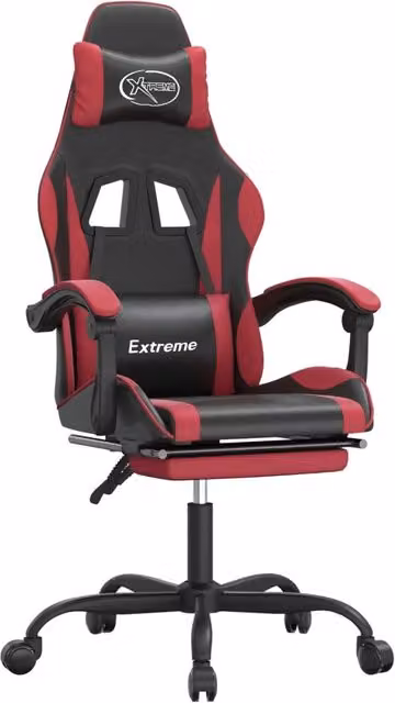 Sedia da Gaming Sportiva con Poggiapiedi e Riposagliezza, Nero e Rosso, in Similpelle