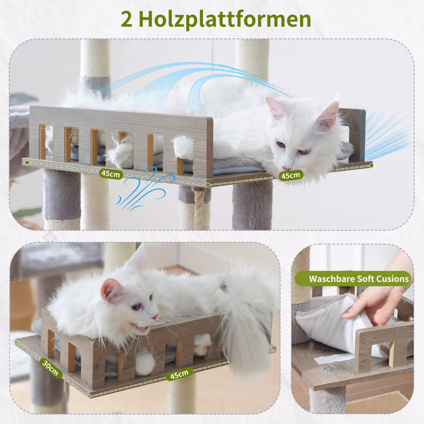 Albero per gatti di grandi dimensioni, altezza 174 cm, dotato di 15 tiragraffi, 2 tane, 2 posatoi, adatto per gatti