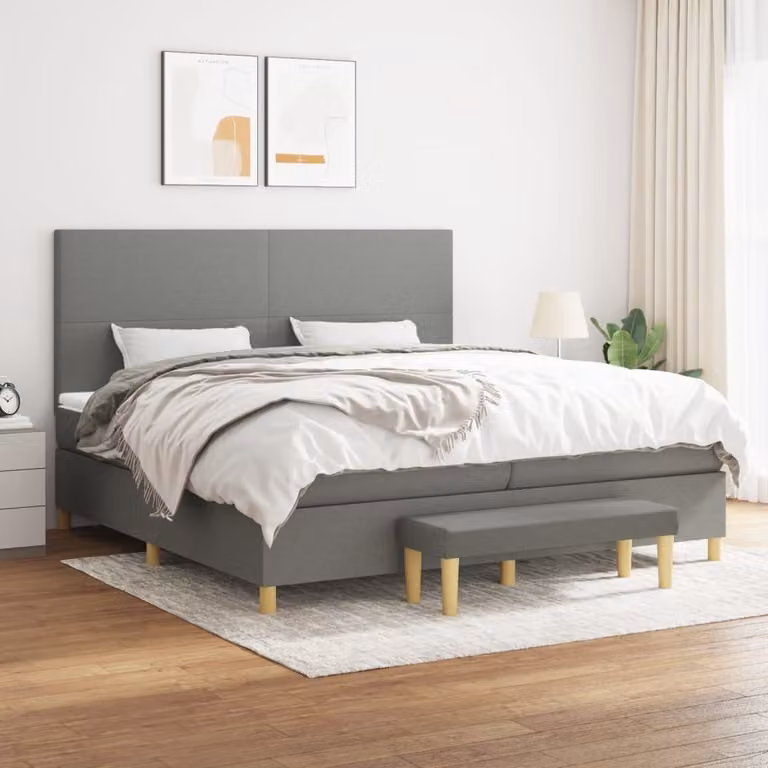 The Living Store Letto a molle con materasso grigio scuro 200x200 cm in tessuto