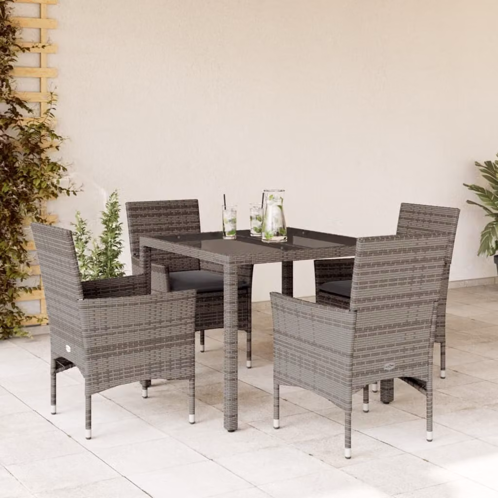 Maison Exclusive - Set da Pranzo da Giardino 5 pz con Cuscini Polyrattan e Vetro