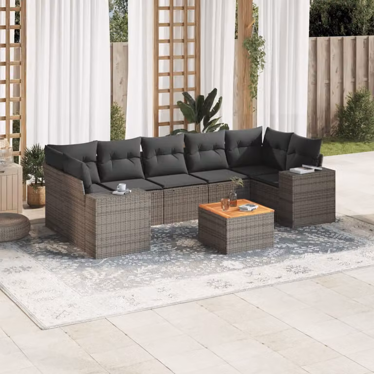 vidaXL Set Divano da Giardino a L 8 pz in Polyrattan Grigio con Cuscini