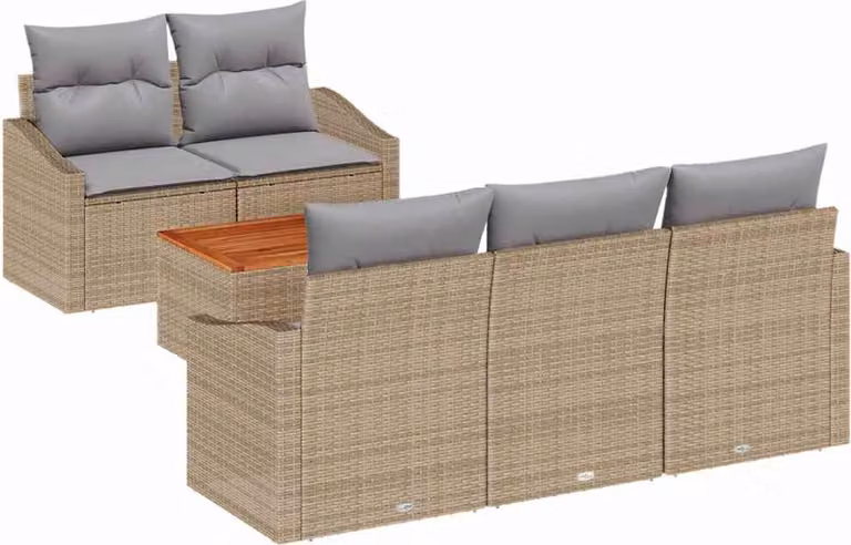 Set Divano da Giardino con cuscino 6 pcs Beige polyrattan