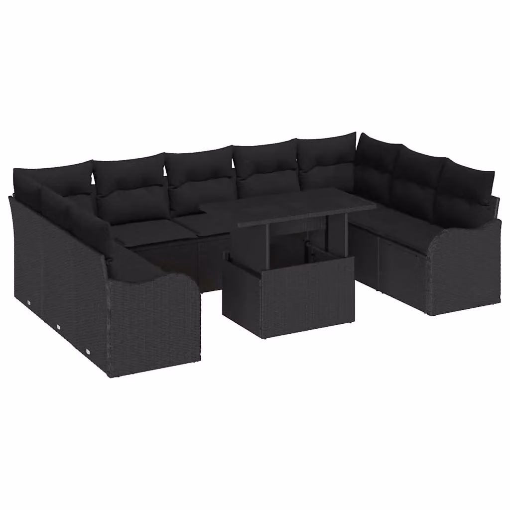 Set Divano da Giardino vidaXL 10 Pezzi Nero con Tavolino e Cuscini in Rattan e Metallo per 9-10 Persone – 2