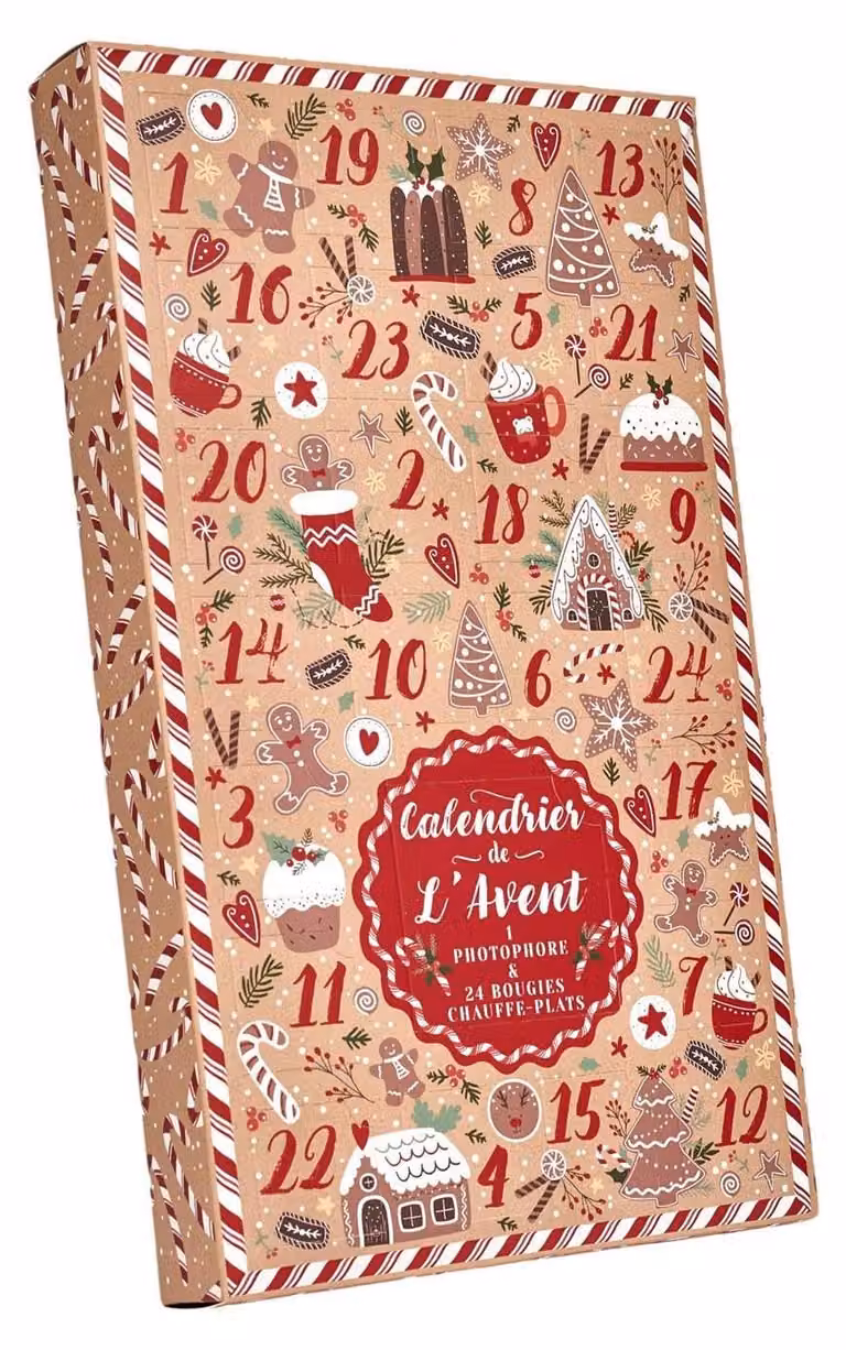 Calendario dell'Avvento con candele profumate - 22 x 38 x 5 cm - Scatola regalo contenente 24 pezzi - Colore: rosso