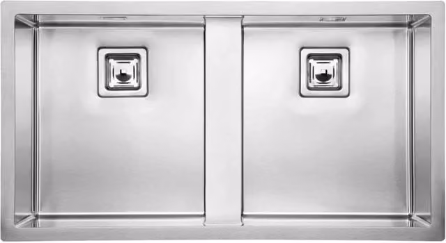 Lavello a due vasche CALYPSO in acciaio inox color argento incasso slim L: 94 cm, P: 51 cm, H: 19 cm