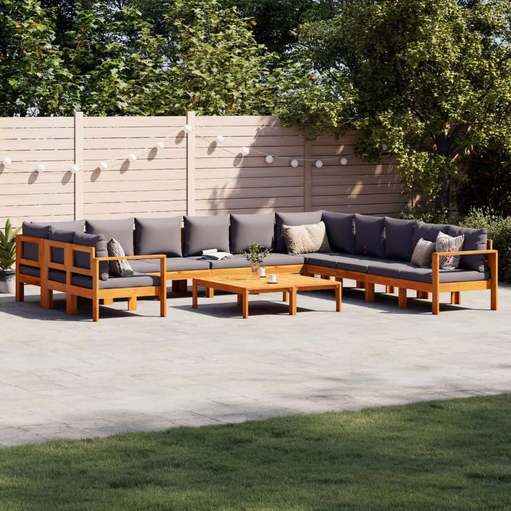 Set Divano da Giardino vidaXL 9 pz a Forma a U in Legno di Acacia con Cuscini Grigi – 1