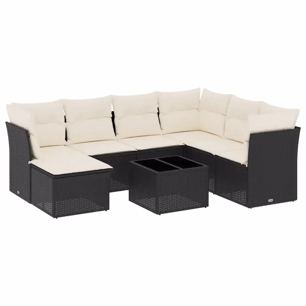vidaXL Set Divano da Giardino a L con 8 Pezzi, Colore Bianco e Nero, con Tavolino, Ottoman e Cuscini Imbottiti in Polyrattan e Acciaio Verniciato a Polvere – 2