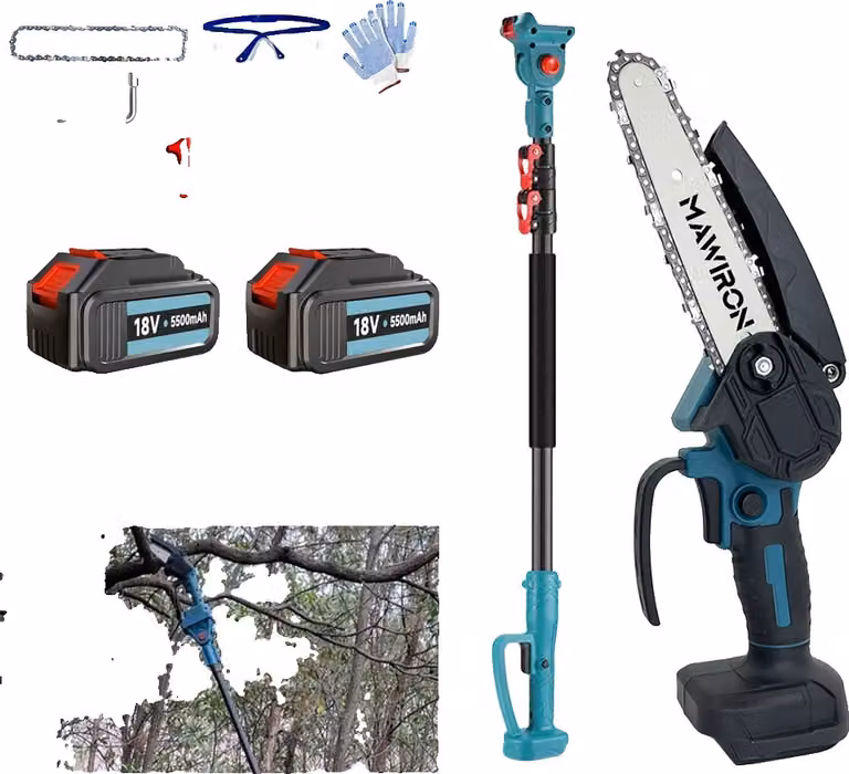 sega telescopica a batteria 2 in 1, design compatto, impugnatura ergonomica, con 2 batterie, 6 pollici, due batterie