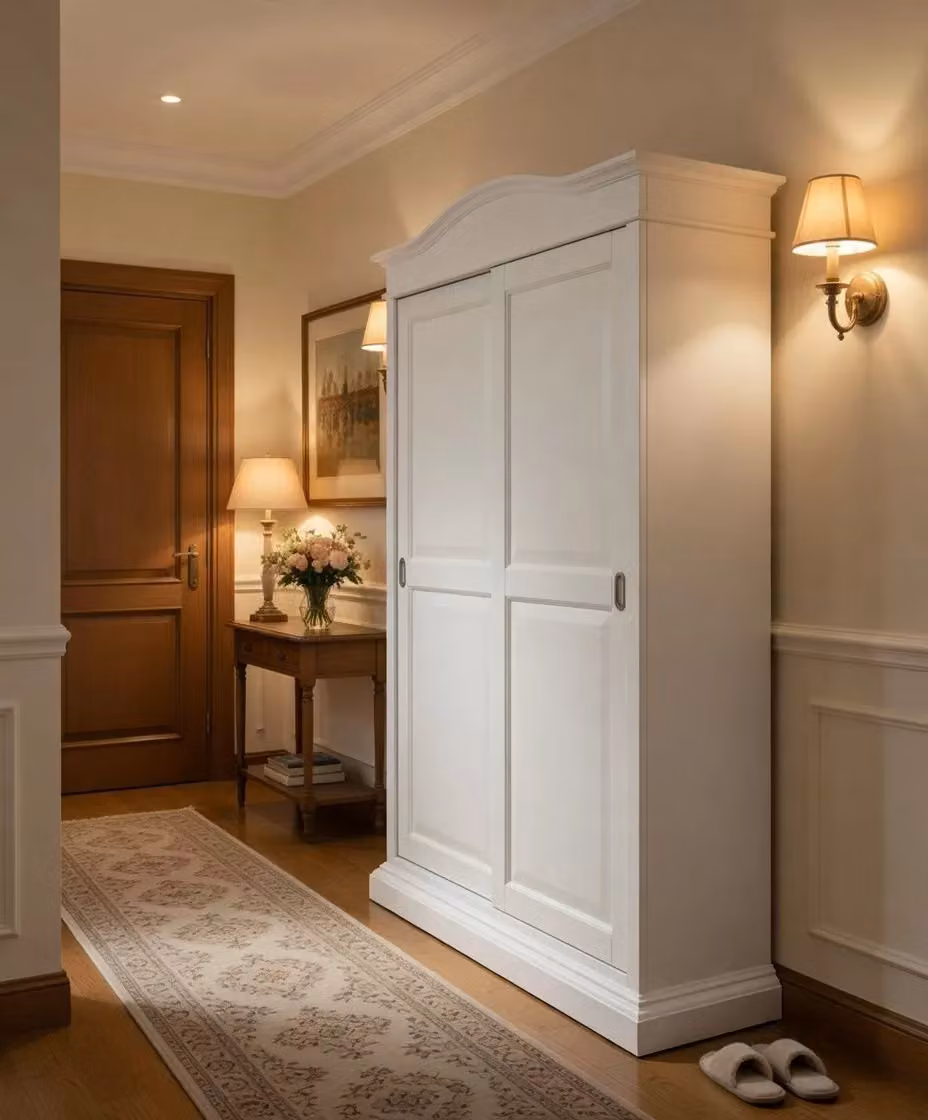 Armadio in stile arte povera Mobili 2G con 2 ante scorrevoli in legno bianco L: 183 cm, P: 67 cm, H: 222 cm – 3