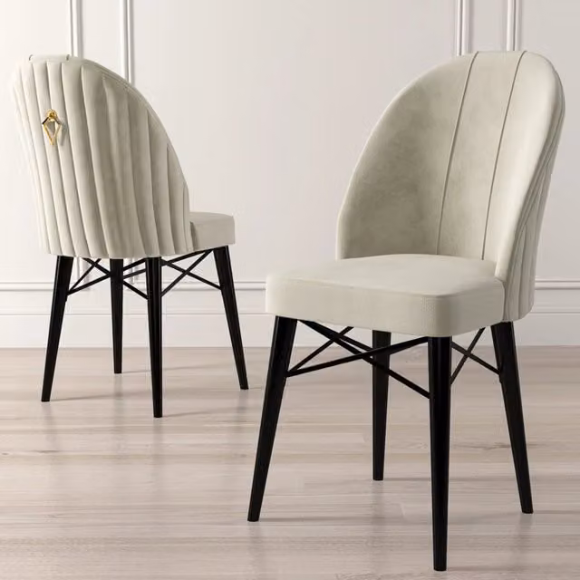 Set di 6 sedie da cucina moderne DMORA in tessuto grigio e nero con struttura in metallo nero opaco