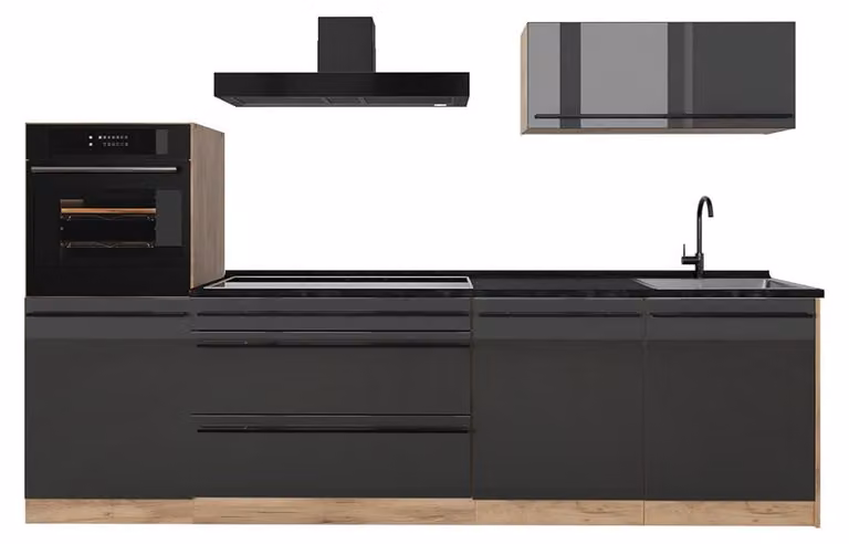Cucina componibile Vicco R-Line Antracite lucido/Rovere dorato 280 cm senza piano di lavoro, Model 66484
