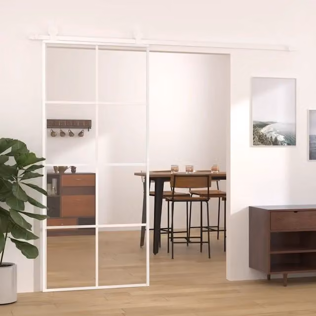 Porta Scorrevole Moderna vidaXL in Vetro e Alluminio Bianca L 90 cm x H 205 cm – 1