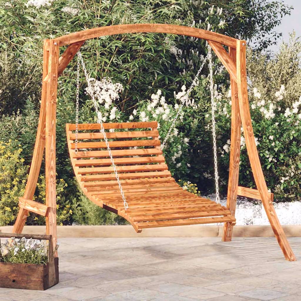 vidaXL Letto a Dondolo in Legno Massello di Abete con Finitura Teak, Colore Marrone