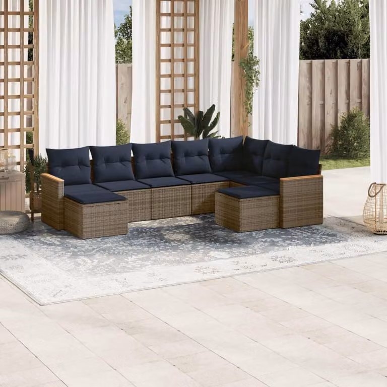 Maison Exclusive - Set di 9 pezzi per giardino con cuscini, grigio, polyrattan