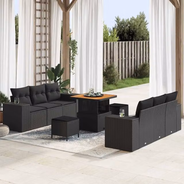 Set Divano da Giardino Nero Rattan in Polipropilene 3363904