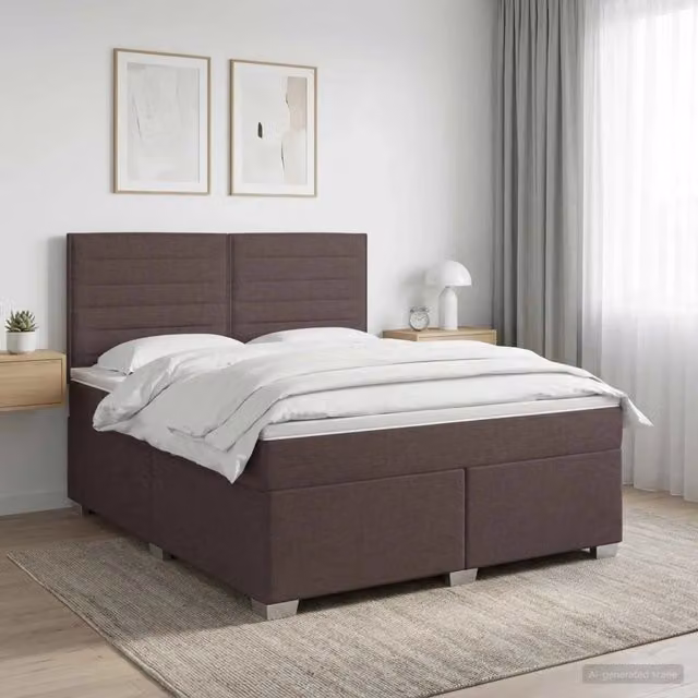 Letto box spring con materasso ibrido vidaXL in tessuto marrone e bianco L/P/H: 200 x 140 x 34,5 cm
