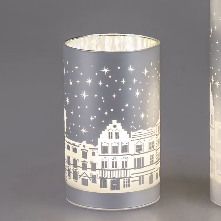 Luce decorativa a LED, lampada da tavolo HÄUSERZEILE argento H. 15 cm in vetro Formano WA