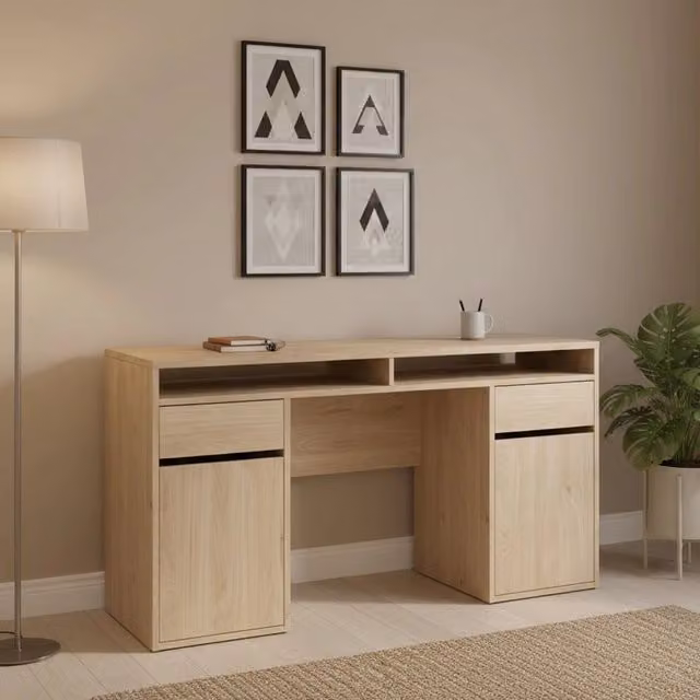Scrivania DMORA moderna in legno color rovere per ufficio e casa L/P/H: 149 x 48 x 77 cm – 1
