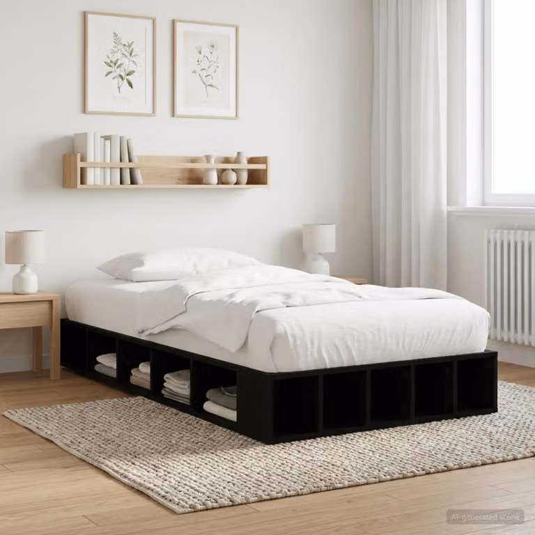 vidaXL Telaio letto con contenitore contenitore lift-up Rovere Nero L 200 cm x L 80 cm