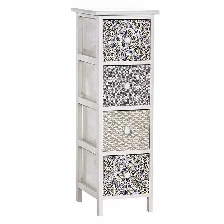 Cassettiera Multiuso VESTIAMO CASA Linea Woodhandy con 4 Cassetti Decorati Bianchi H 80 cm x L 32 cm x P 26 cm