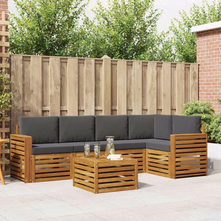 Set di divani da esterno vidaXL 6 pz in legno di acacia con tavolo da caffè, colore beige e antracite