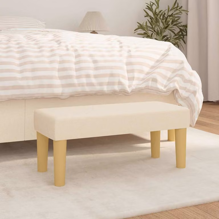 Panca moderna vidaXL in tessuto beige con struttura in legno L 70 cm x P 30 cm x H 30 cm