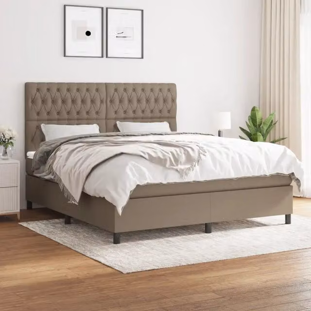 Letto Ibrido con Giroletto a Molle e Materasso vidaXL in Tessuto Beige e Bianco L: 180 cm, P: 200 cm, H: 128 cm