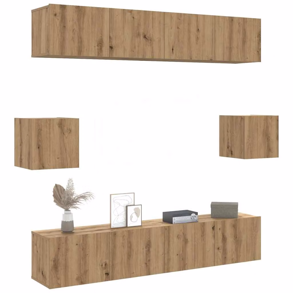 Set Mobile TV da Parete vidaXL in Legno Rovere Marrone, 6 Pezzi Moderno