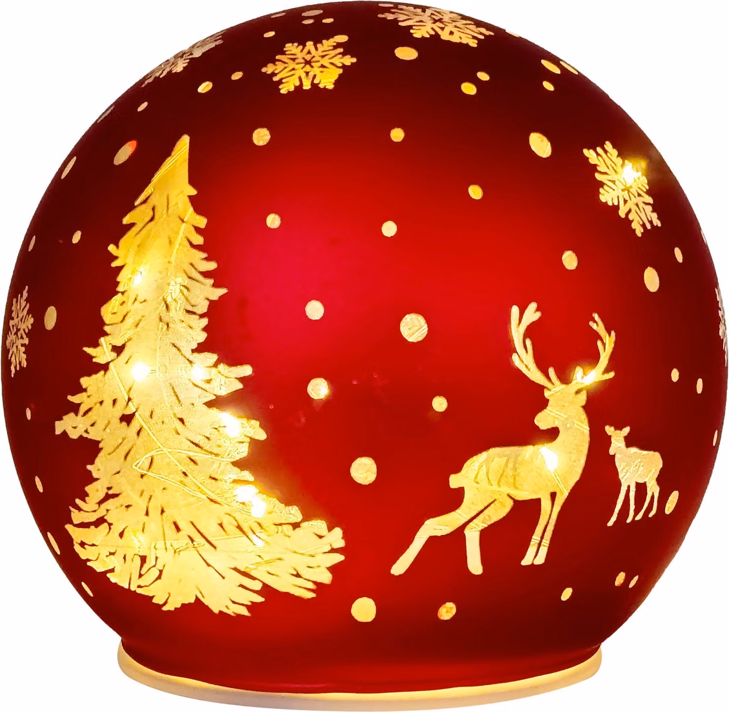 Sfera MagicHome Natale, vetro, rosso, 10xLED bianco caldo, 12x11 cm, 3xAA