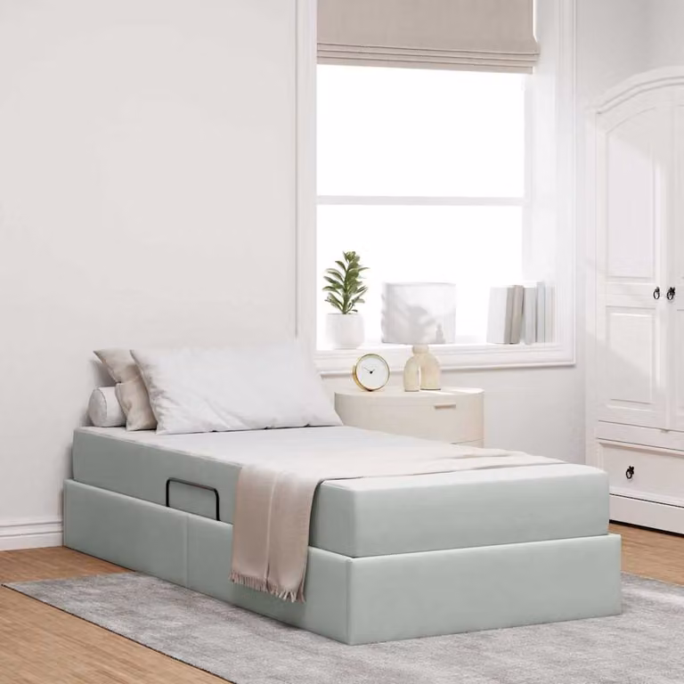 Letto con contenitore e materasso ibrido vidaXL in tessuto grigio, L/P/H: 90 x 190 x 43.5 cm
