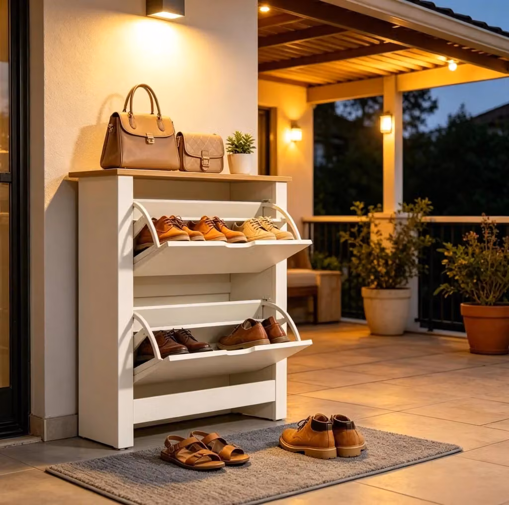 Scarpiera moderna a parete con 2 ante ribaltabili in MDF, disponibile nei colori bianco o beige, ideale per ingresso o camera da letto, L: 80 cm, H: 80 cm, P: 26 cm – 2