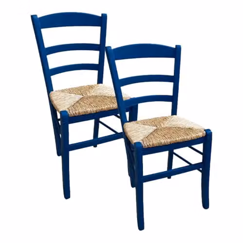 MA MAISON Set 2PZ Sedie in Legno con Seduta in Paglia - Ampia, Compatta, Schienale Alto, Robusta, Paesana, Rustica, per Cucina, Agriturismo, Ristorante, Soggiorno - 42X40X87H CM (BLU)