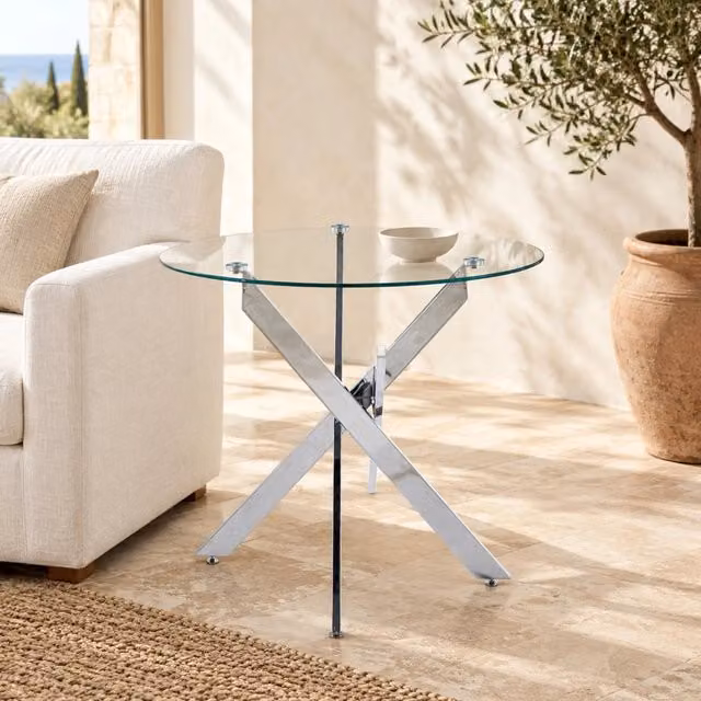 Tavolo da pranzo rotondo 80x80x75 cm argento – piano in vetro temperato