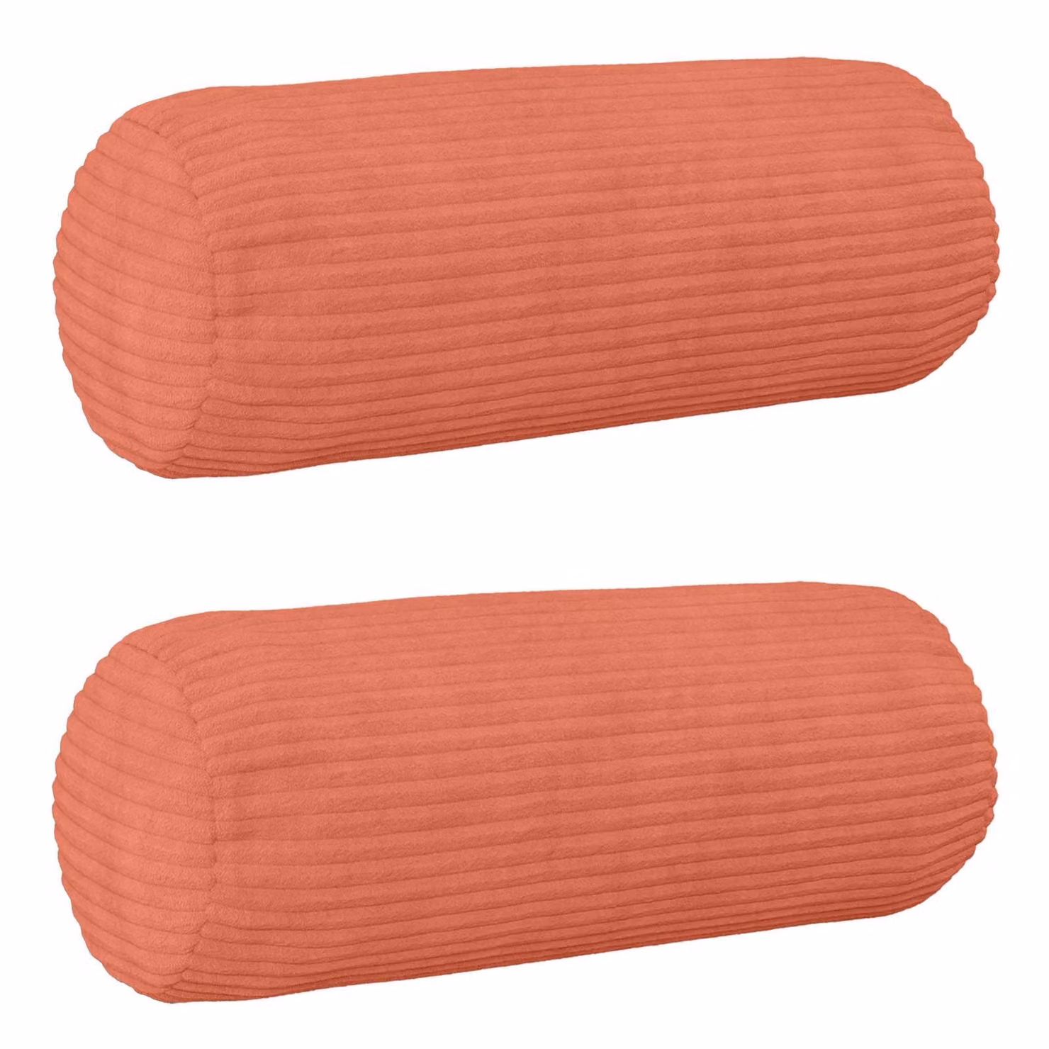 Set di 2 federe vidaXL HEERLEN in velluto a coste, forma ovale, colore rosso arancio, Ø 15 x 40 cm