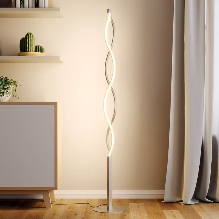 Lampada da terra a LED Auron Lindby, dimmerabile, Alluminio / Grigio / Zincato, Soggiorno / Sala da pranzo, Plastica, Moderno, Lampada LED da terra
