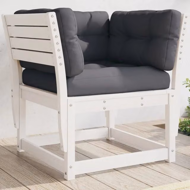 Divano da giardino vidaXL in legno di pino bianco con braccioli e cuscini color antracite