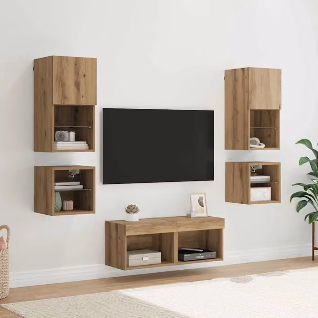 Unità per TV a Muro 8 pz Rovere artigianale 3402921