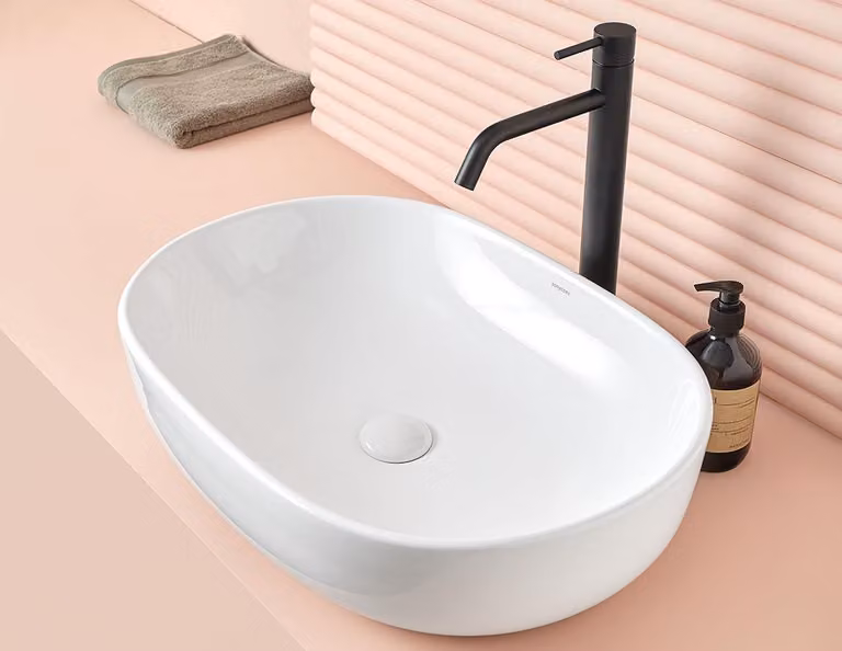Lavabo da appoggio CHIURE 60 x 42 x 14,5h cm con valvola a stelo "ClickClack", bianco