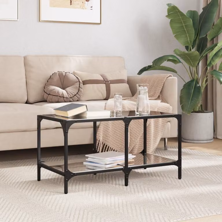 Maison Exclusive - Tavolino con piano in vetro, nero, 78,5x40x40 cm, struttura in acciaio