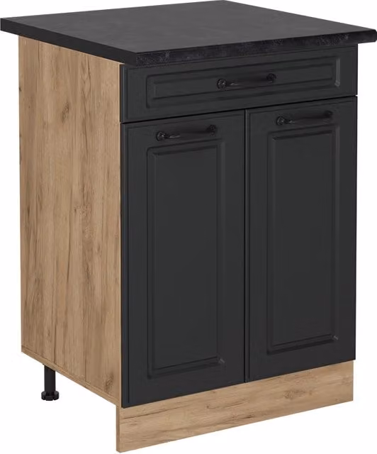 Mobiletto base per cucina R-Line Antracite rustico/Rovere dorato 60 cm con cassetto, PL Antracite Vicco