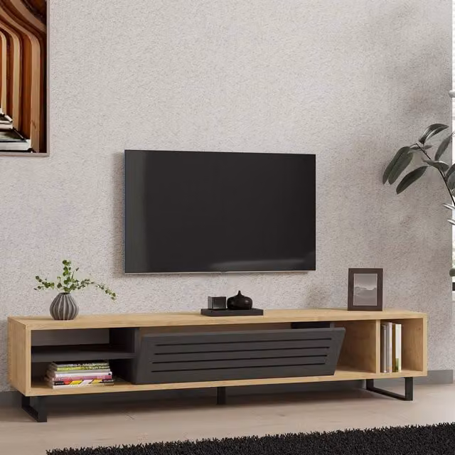 Sovico, Mobile Porta tv un Ripiano, 160x40x35h cm Nero Antracite