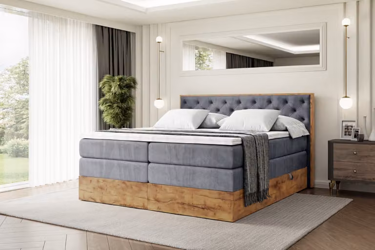 Letto boxspring ALTDECOR con materasso e rete a doghe, topper, letto imbottito con contenitore, letto con spazio contenitivo per materassi H3 e H4, letto matrimoniale, letto boxspring - LOLLI3 KING - 200x200 - Grigio scuro Casablanca