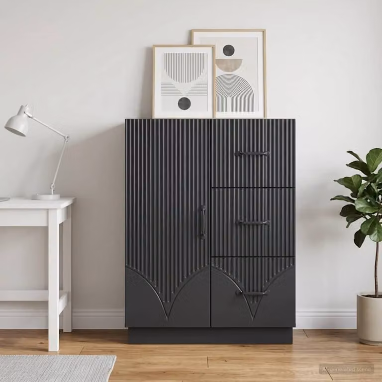 Credenza moderna vidaXL in legno ingegnerizzato nero L: 66 cm, P: 34,5 cm, H: 87 cm