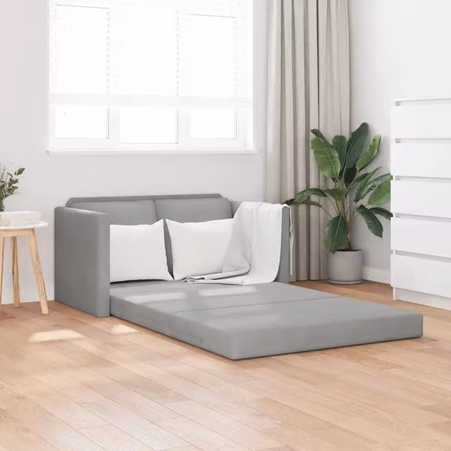 Divano Letto da Terra 2 in 1-Sofa Letto-Daybed Grigio Chiaro 122x204x55cm Velluto