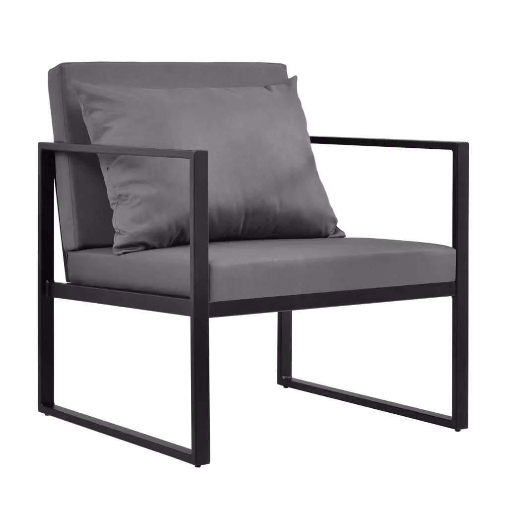 Set Lerum di 2 Poltrone da Giardino casa.pro con Cuscini, Nero e Grigio – 2