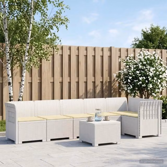 Divano da Giardino 6 Posti con Cuscini Aspetto Rattan PP Bianco 3444114